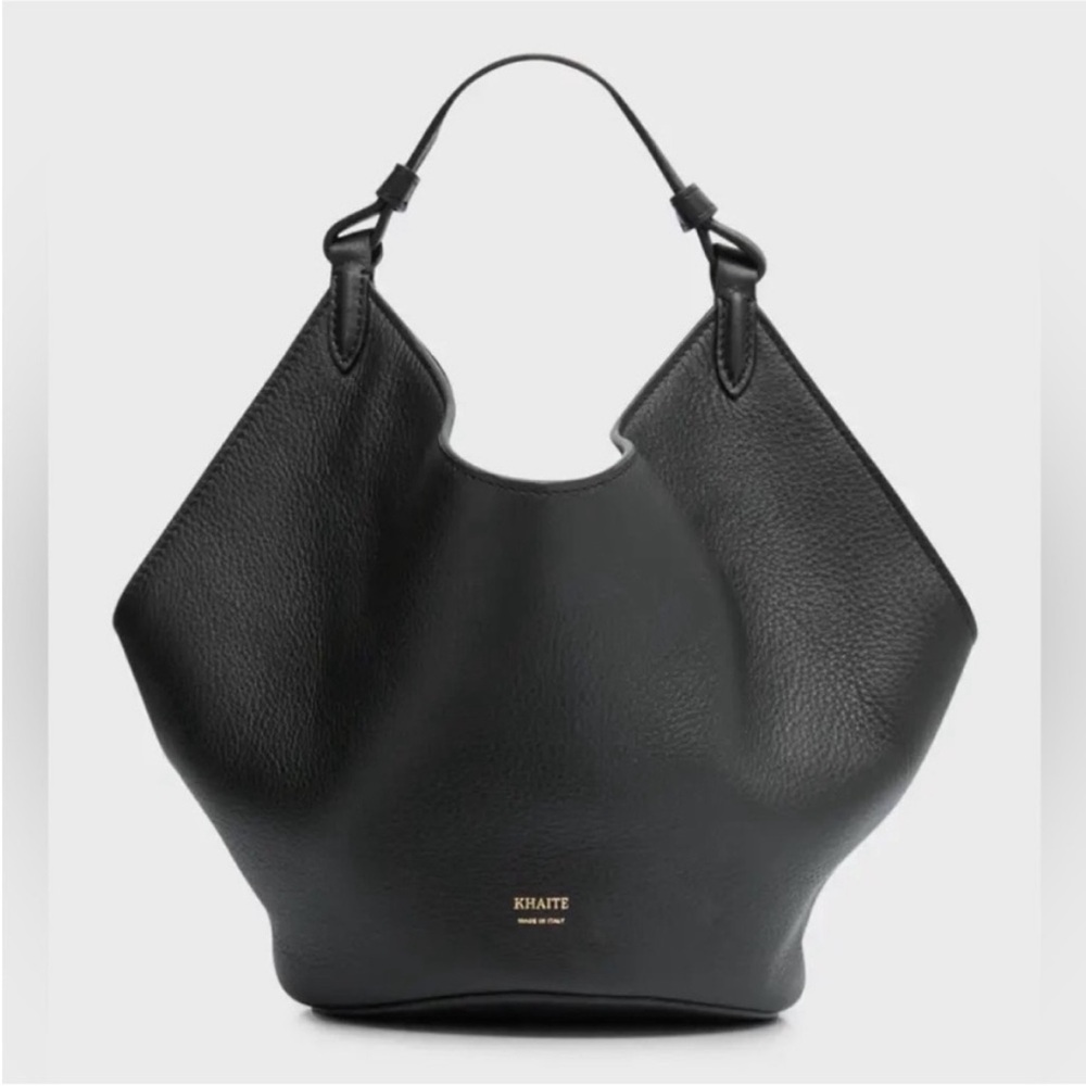 KHAITE Mini Lotus Black Leather Tote Bag